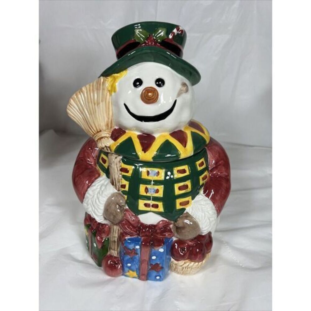 Vintage 11" Ceramic CLOWN Snowman Christmas Cookie Jar Holiday,World Bazaars Inc